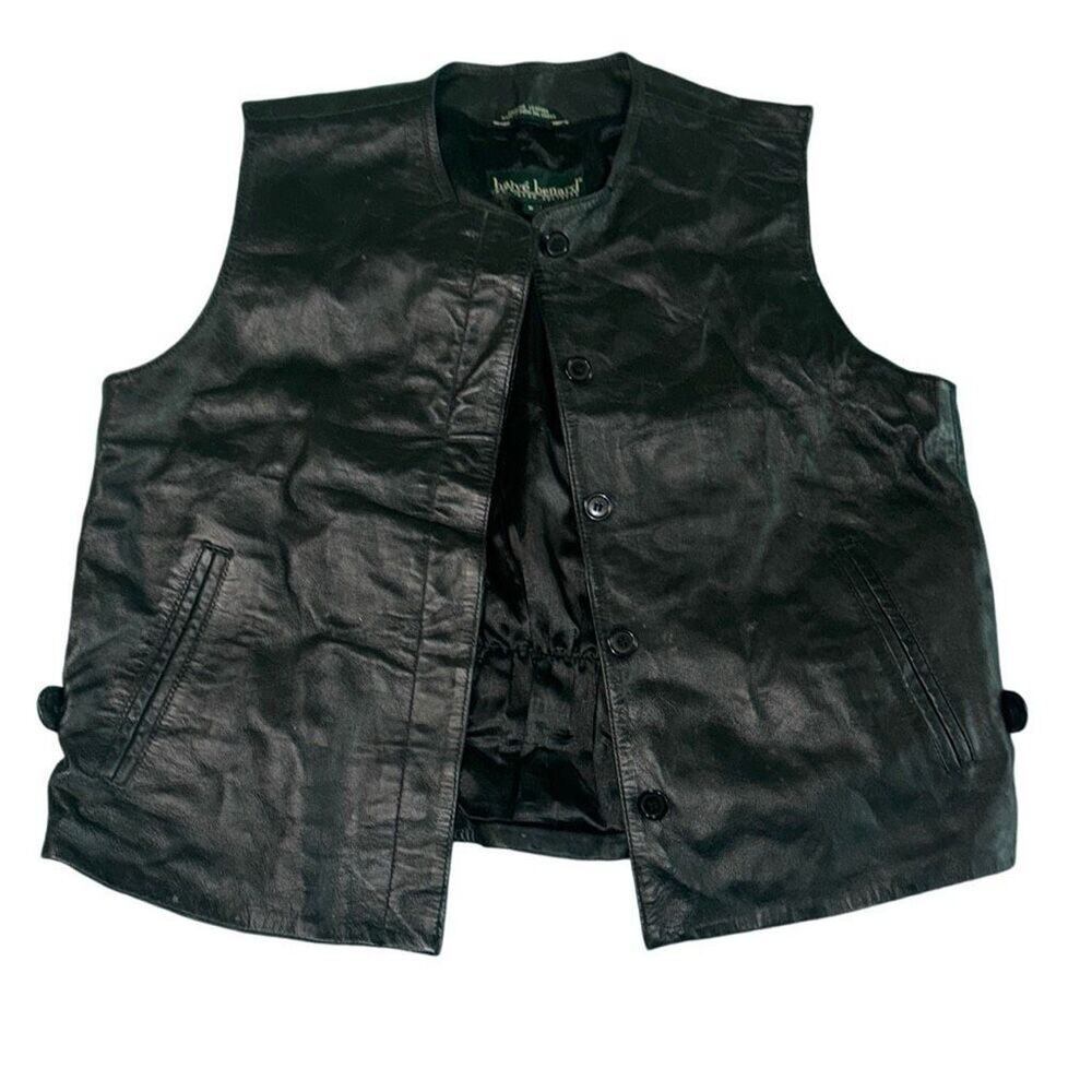 Harve Bernard leather vest dark brown black collarless button vest M